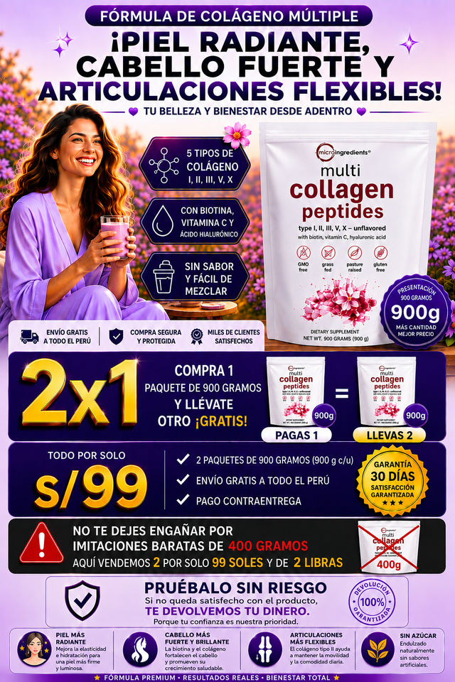 Oferta solo por Hoy, Multi Colágeno Premium Péptidos, de 900 gramos paga 1 y llevas 2, corre antes que se acabe!!